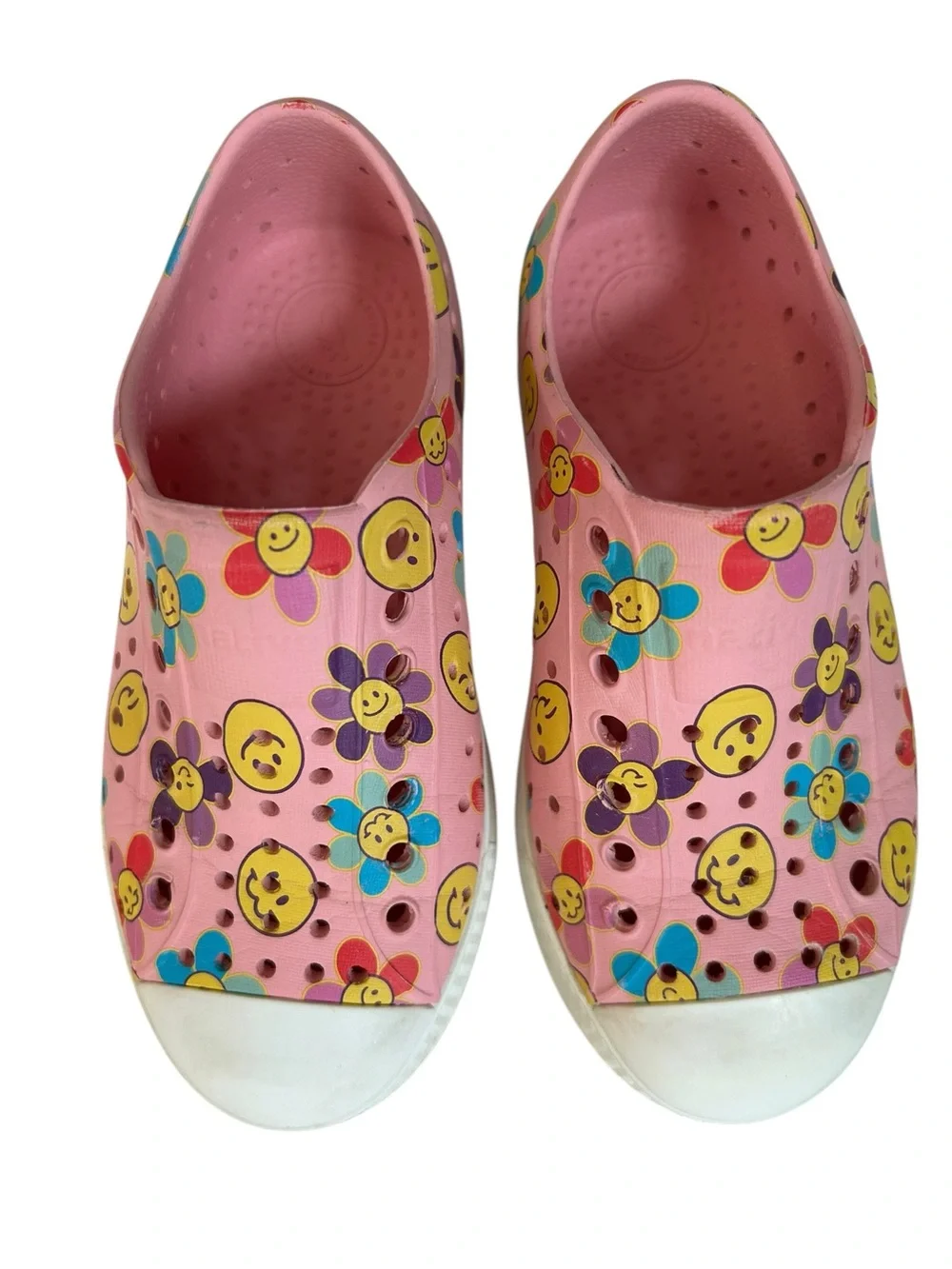 Native Jefferson Kids Pink Smiley Face Daisy Design Slip-On Shoes Size C11